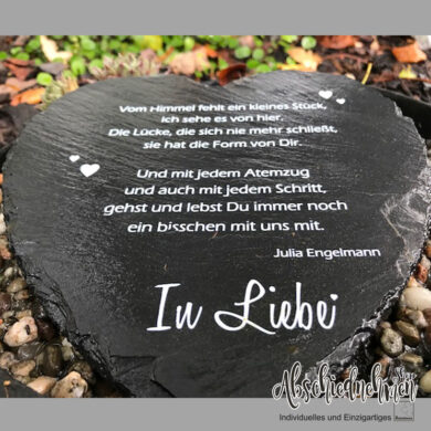 Schiefer Herz mit Text bedruckt als Grabplatte (Kopie)